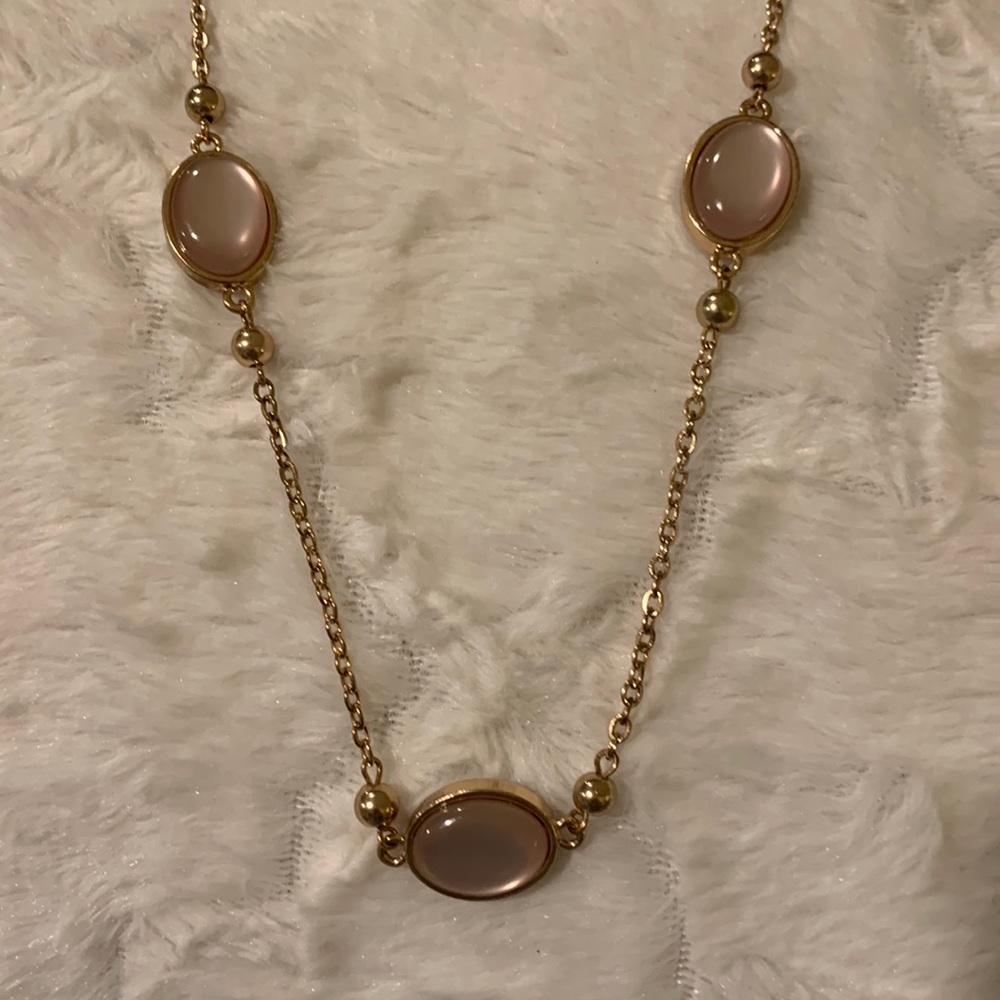 Long One Row Illusion Necklace.Very‎ light pink.Gold tone
